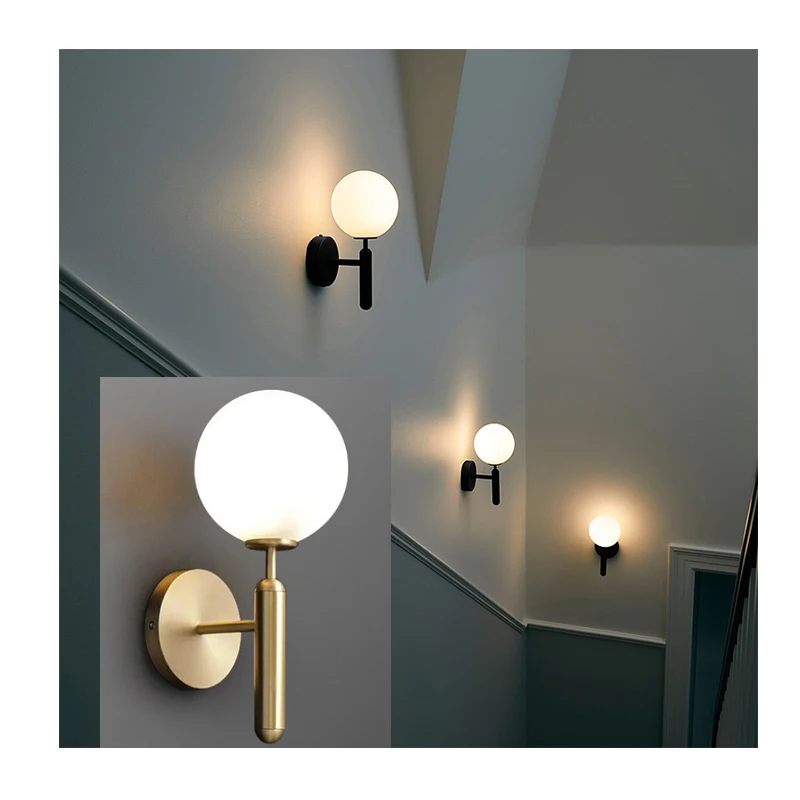 Hotel indoor decorative gold black metal modern Wall Lights led glass sconce Wall Light