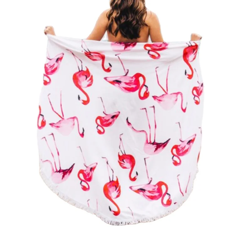 Custom Printed High Quality Microfiber Round Beach Towel flamingos pattern beach towels fast dry Microfiber gym sport Towel