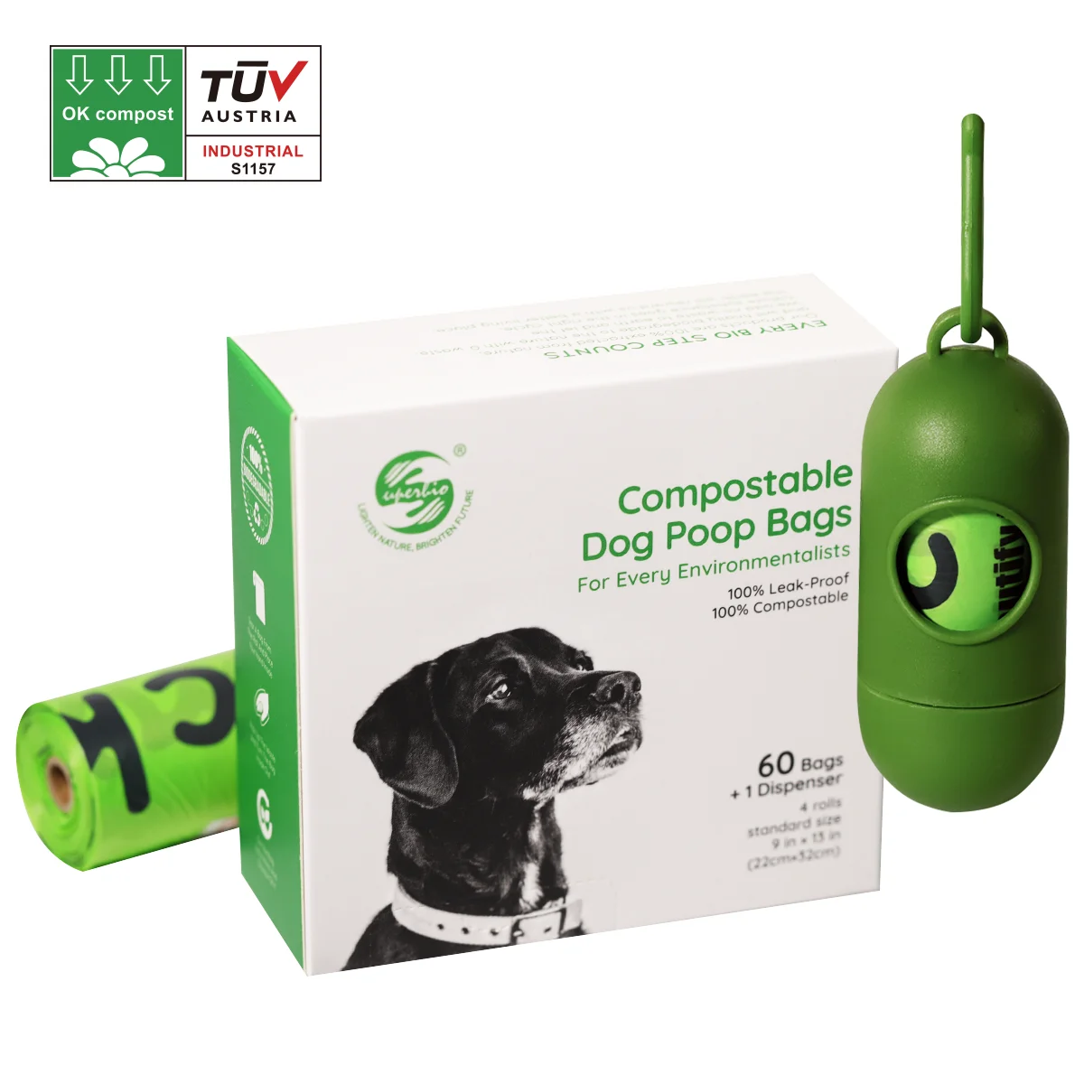 
Customized 100% Biodegradable Compostable Pets Poop Bag Dog Waste Bags BPI Ok Compost Certificate 