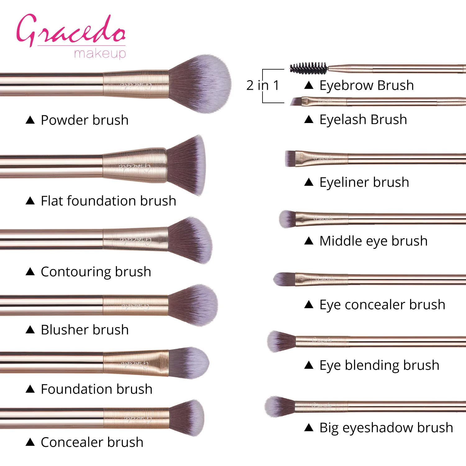 GRACEDO 12pcs gold luxury brush set makeup eyeshadow professional high quality makeup brush set with zipper bag and gift box