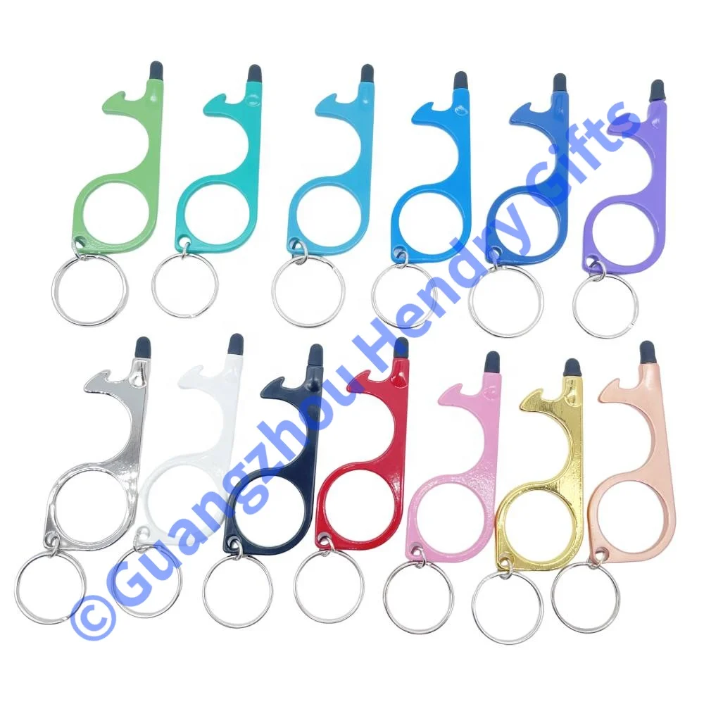 Multi Function Contactless Safety Tool Hand Free Key Tool No Touch Door Opener Bottle Opener Metal Keychain