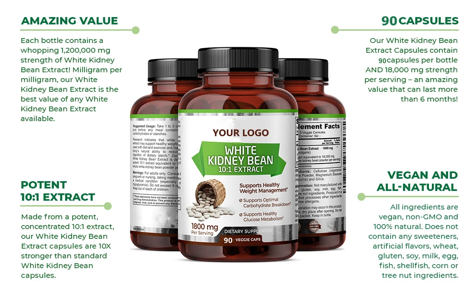 Slimming capsule Energy Booster White kidney bean capsules 100% Pure Carb Blocker and Fat Absorber Natural Energy Pills