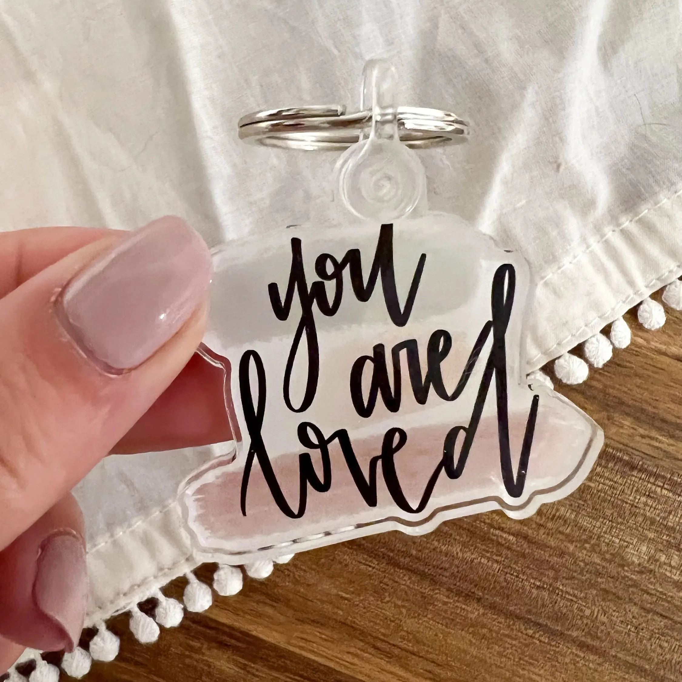 You are Loved Plastic Keychains Custom Fashion Hanging Accessories White Color Decoration Clear Acrylic Keychain For accessories