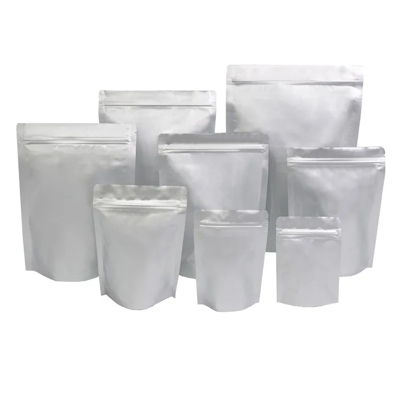Stand Up Small Mylar Zip lock Blank Aluminum Foil Silver Zipper Plastic Bag Food Coffee Tea Packaging Pouch With Zipper