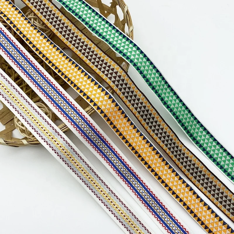 Manufacture 1 inch polyester ethnic jacquard ribbons, free samples jacquar trims supplier