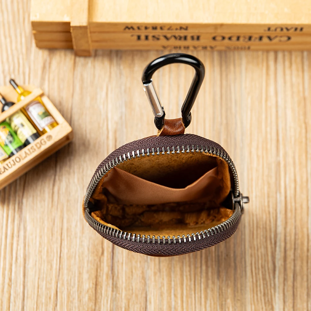 WESTAL Women Keychain Mini Bag Leather Small Coin Purse Zipper Pocket with Hook Wallet Genuine Leather Coin Purse Men