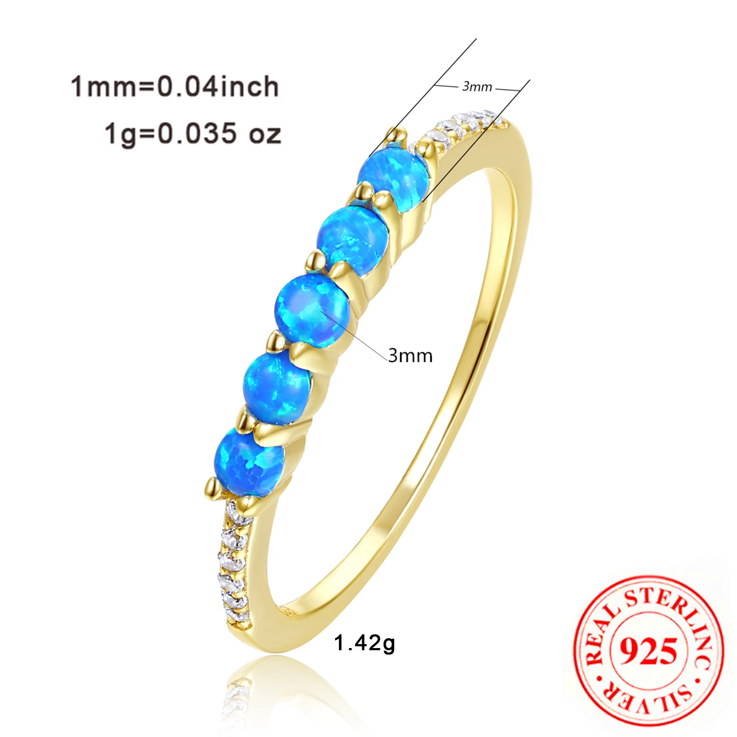 Fashion Dainty Ring round blue Synthetic Created Opal lab Cubic Zirconia Ring 925 Sterling Silver Opal Ring wedding engagement p