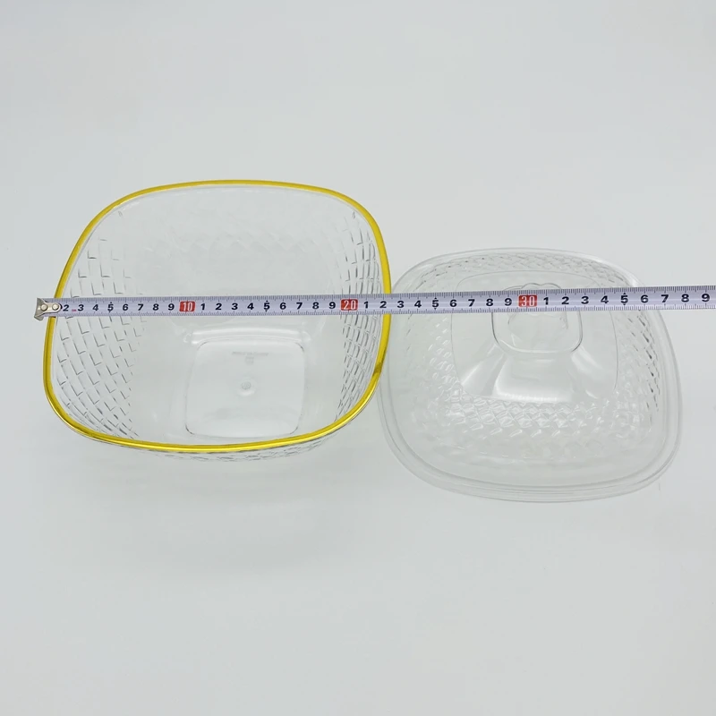 Modern Simple Design Square Plastic Dishes Disposable Fruit Bowl and Cup Cover with Solid Pattern Plastic Wrap for Protection