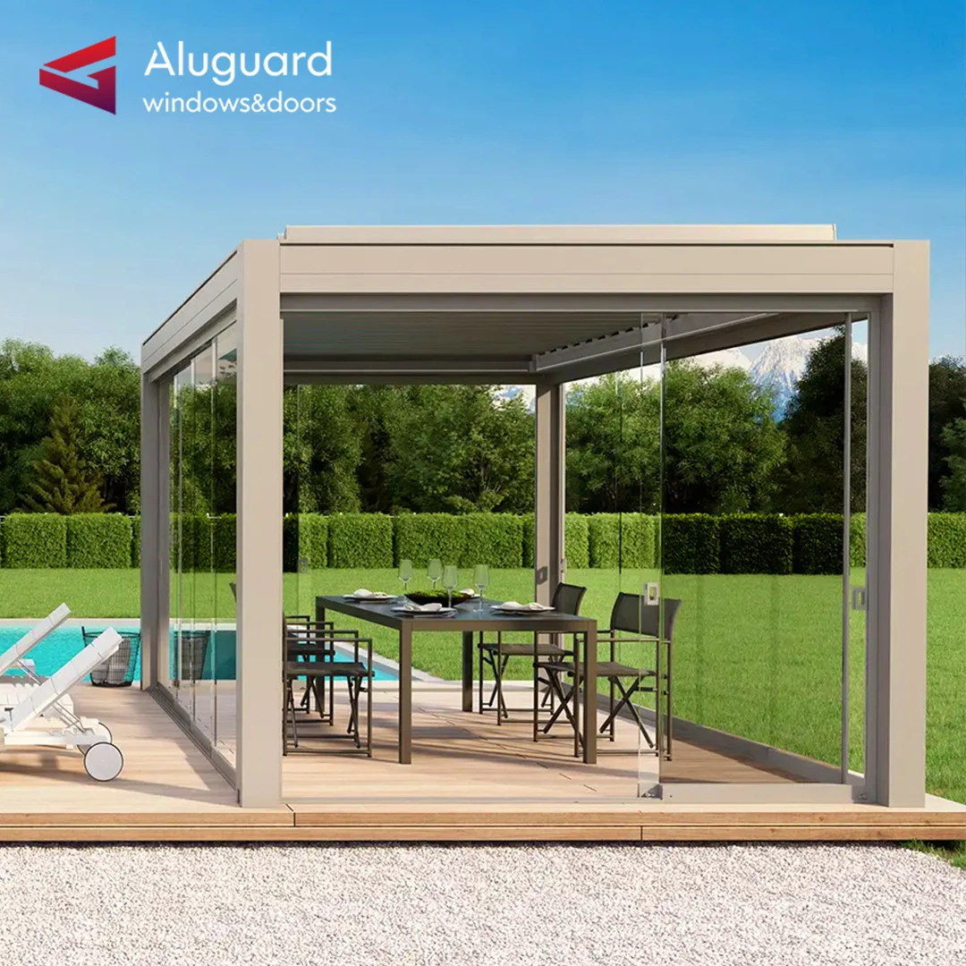 Luxury Modern design  garden pergola outdoor Waterproof pergola  custom  bioclimatique aluminium Lowe glass sun shade pergola
