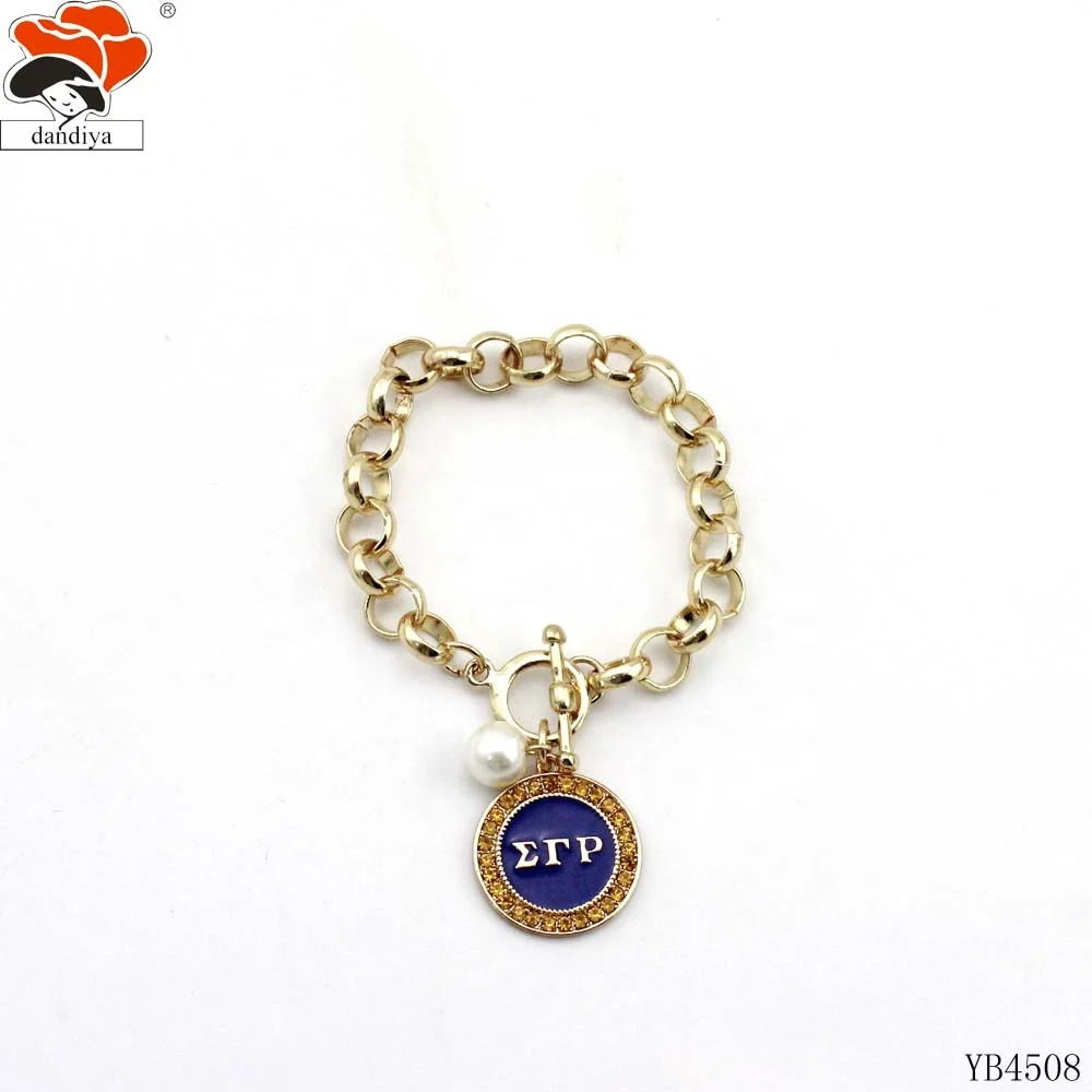 Round pendant Rhinestone  Link Bracelet Jewelry Greek Sorority &Fraternity products for DST AK DELTA ZETA