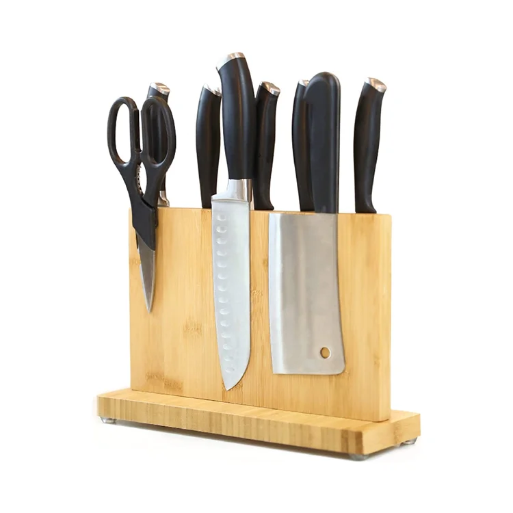 Kitchen steak knives cutlery universal space saving stand bamboo magnetic knife block