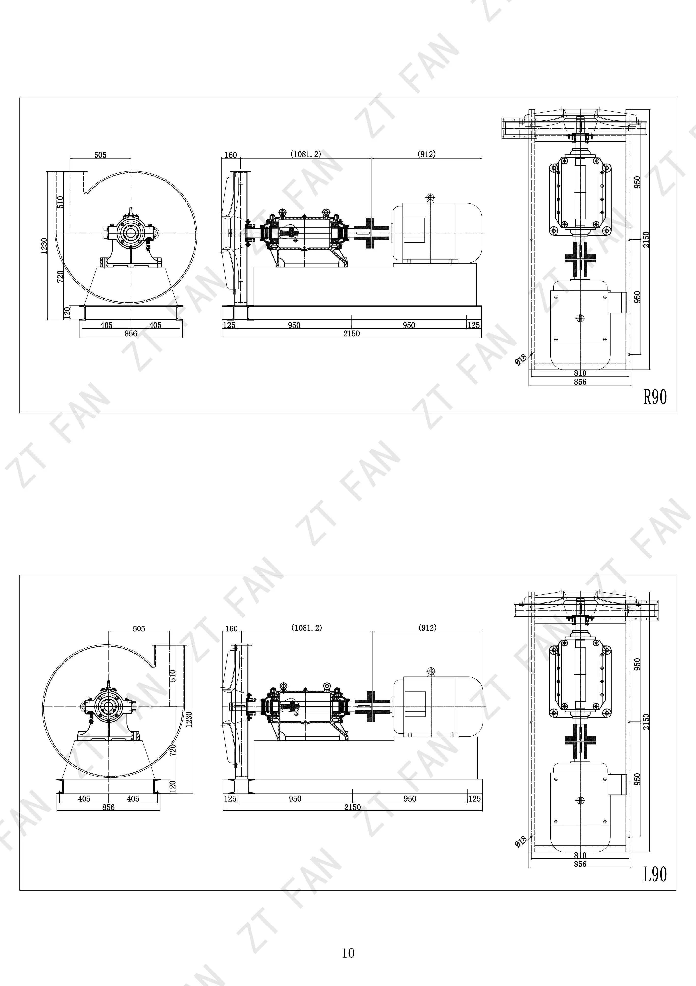 ZT-JYE-800(D)-55kw Q235 Industrial centrifugal fan Small High Pressure Centrifugal Fan