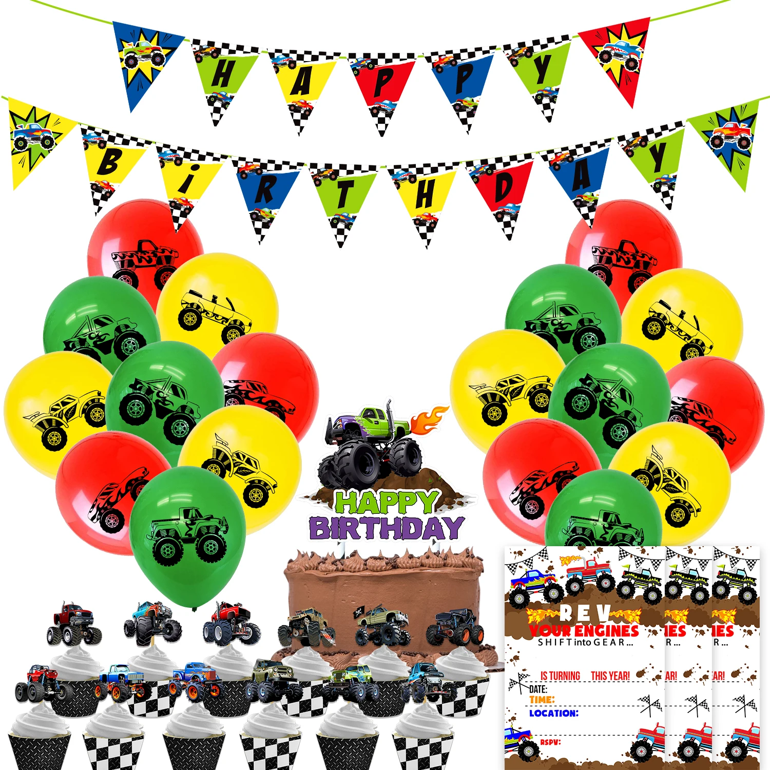 
New Design Monster Truck Party Supplies Birthday Decoration for Kids Birthday Party 