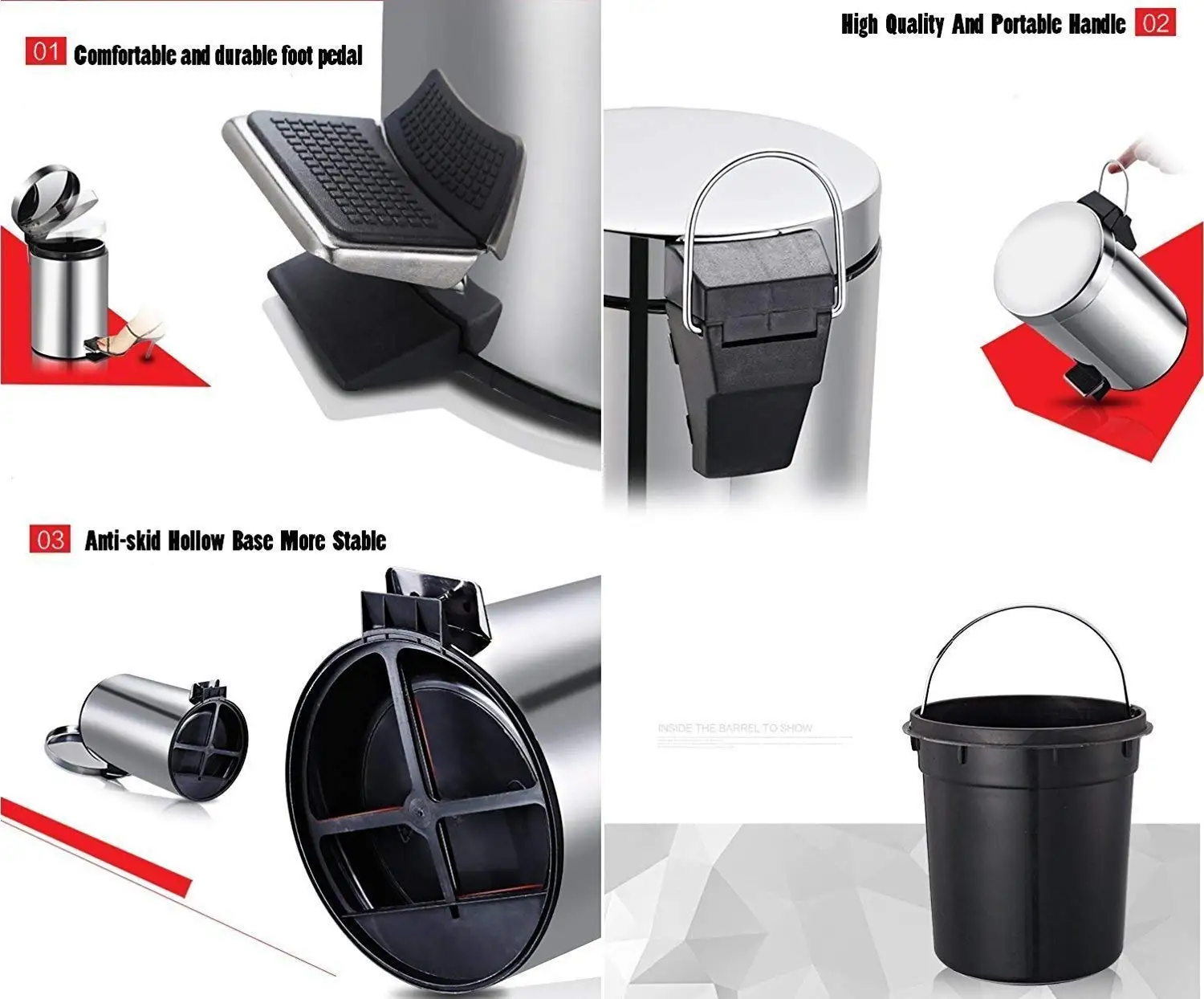 Home Office Metal Foot Pedal Dustbin Classification Functional 12L Garbage Bin