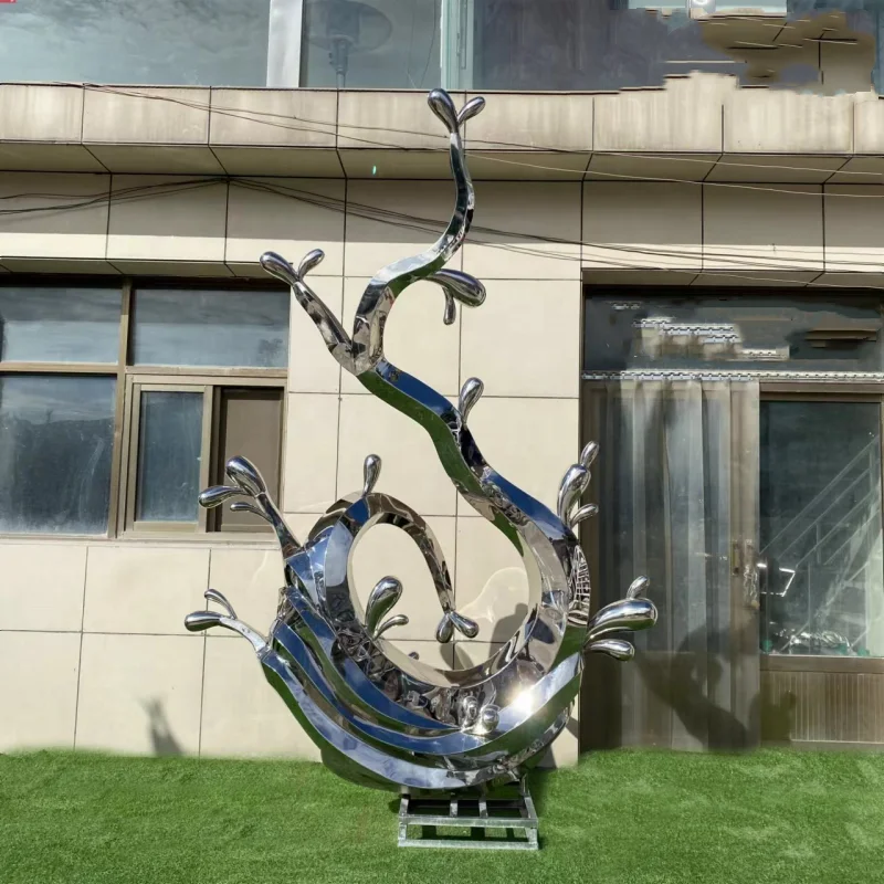 Customized Large Stainless Steel Stone Sculpture Lake Stainless Steel spindrift Sculpture For Garden Fountain Yard Decoration