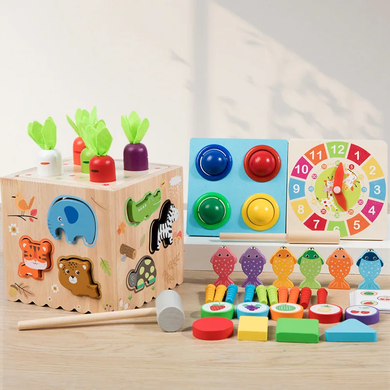 Wooden Multifunctional Montessori Eight In One  intelligent cube Factory new Wholesale educational toy set classic wood toy set