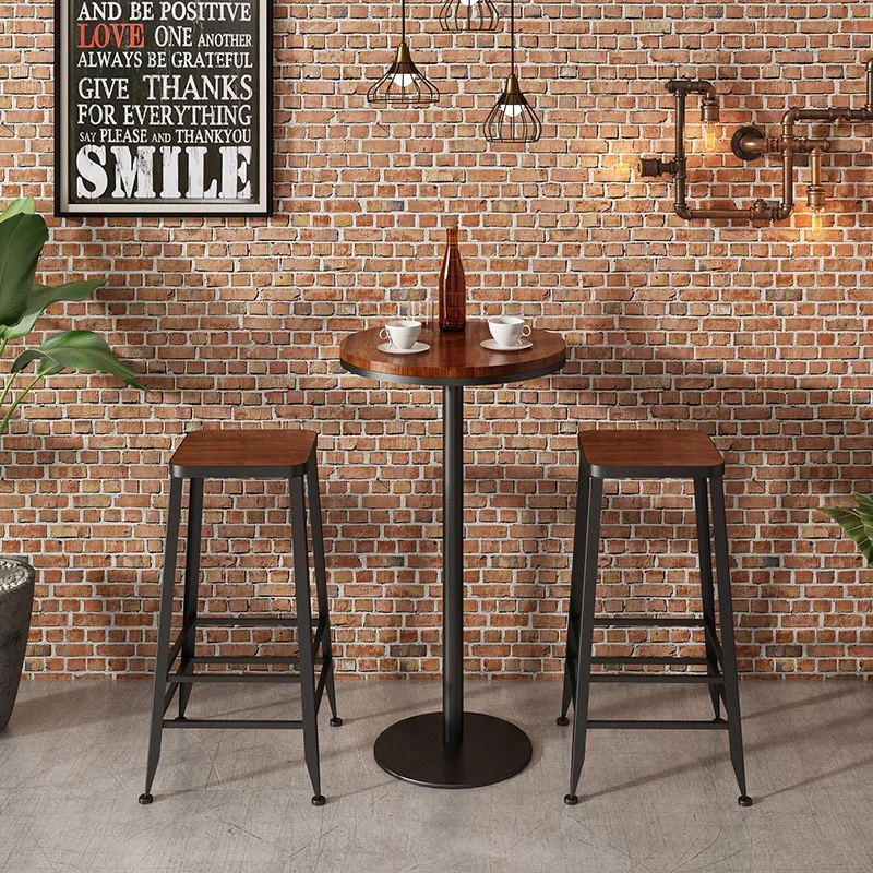 Solid wood iron art high bar table and chair set , cafe table and chairs,wood restaurant table,high bar table and chair set