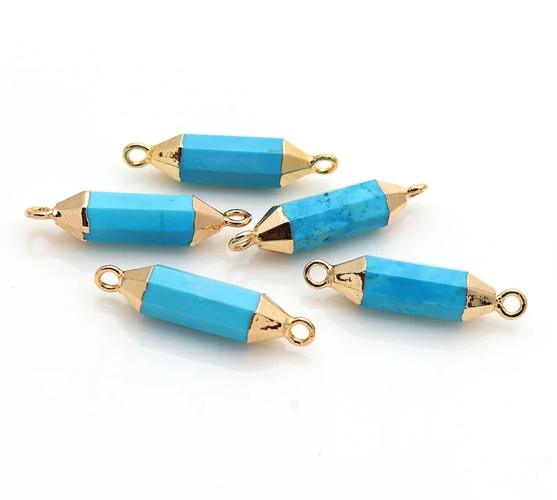 Wholesale 24k Gold Plated Double Bail Turquoise Charm Connector Pendant Silver Diamond Jewel Making Necklace Wholesales