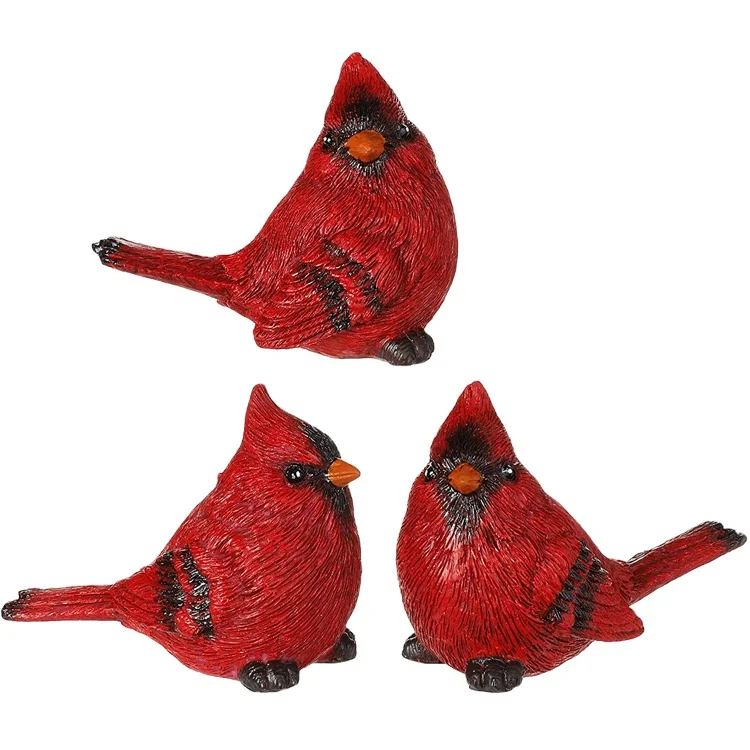 Hot Sell Resin Animal Statues Christmas Tree Ornaments Red Bird Figurines Souvenirs