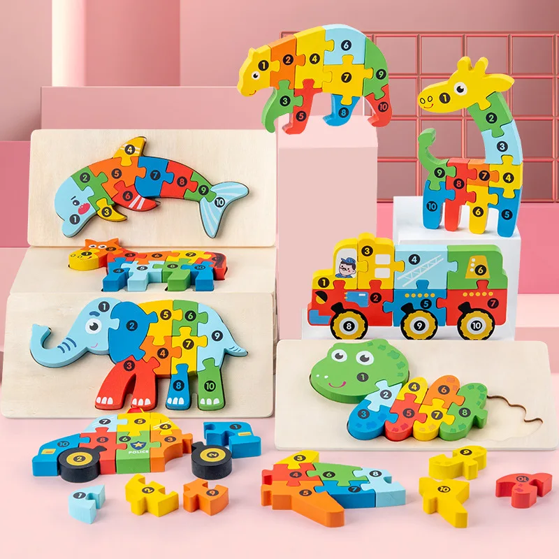 Children Early Learning Educational Animal Traffic Jigsaw Puzzle Toys 3d Wooden Animal Jigsaw Puzzle