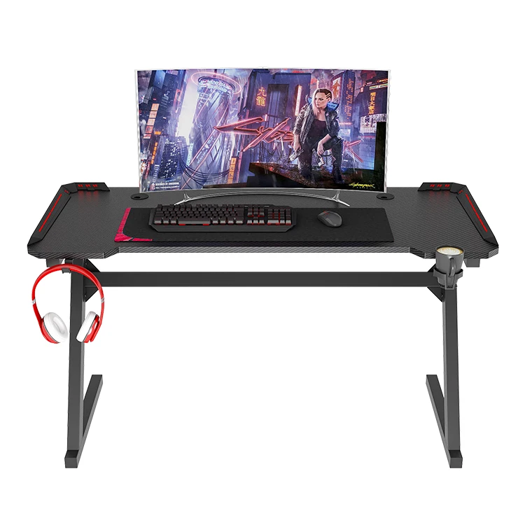 Factory Price Custom Led Light Black Game Computer Table Office Gaming Desk with Cup Holder