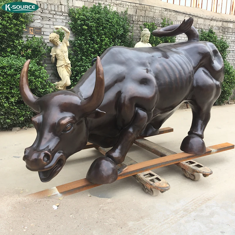 Outdoor life size mental animal garden bronze sculptures The famous Wall Street brass bull sculpture