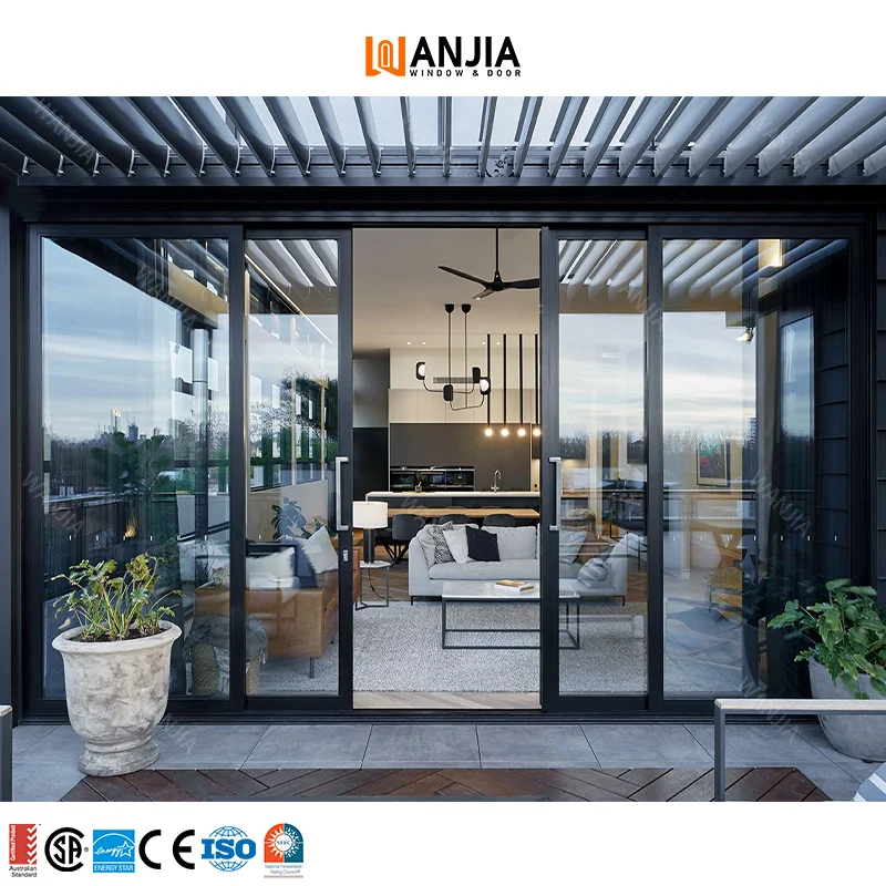 WANJIA Factory Automatic Double Glass 3 Track Slide Door Interior Sliding Door System Customized Color Patio Sliding Door