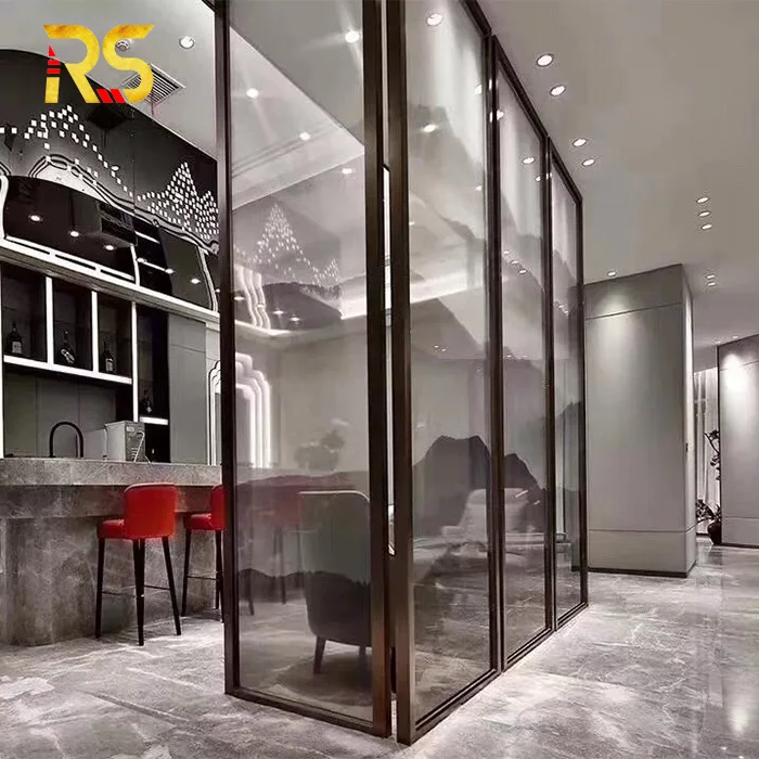 stainless steel frame glass waterfall room divider glass partition wall modern