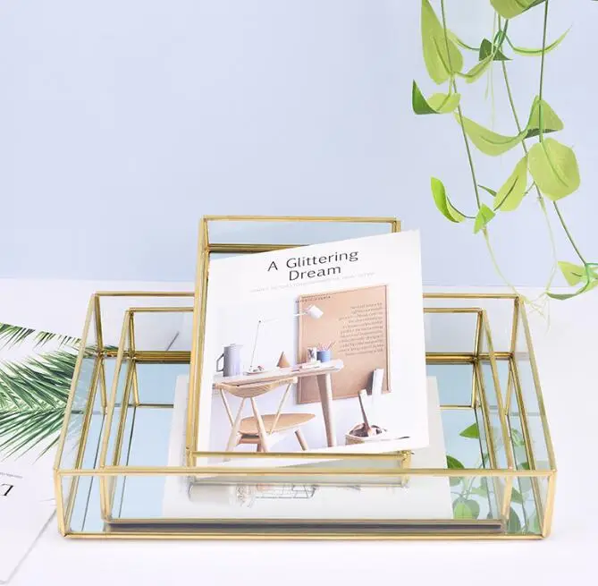 Home decoration modern Special Offer luxury Home Decoration 2pcs Serving Trays  Melamin Perfume Tray set Gold 515g luxury trays