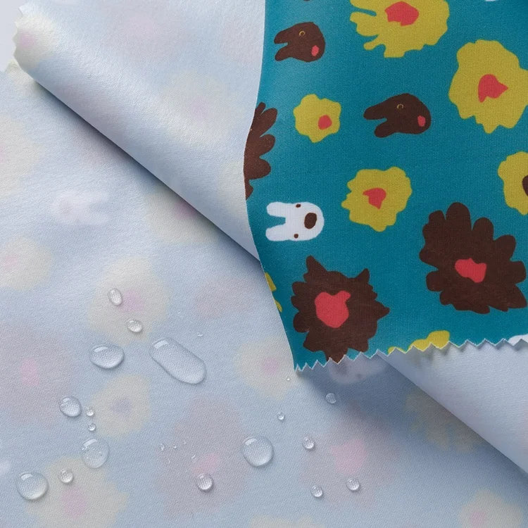 
white 0.015mm TPU film blue printed lycra cloth composite baby fabric waterproof material fabric for baby diapers 