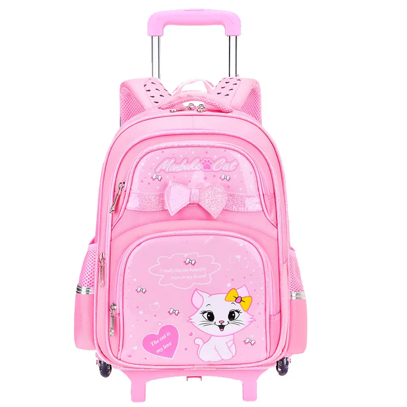 Cute Cartoon Kids Rolling Backpack Set Wheeled Trolley Bag with Lunch Bag Pencil Case School Bag for Girls Boys