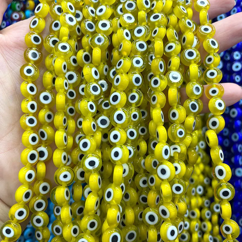 Hotselling Super quality 4/6/8/10/12 evil eyes glass beads for DIY jewelry making wholesale Flat round loose beads