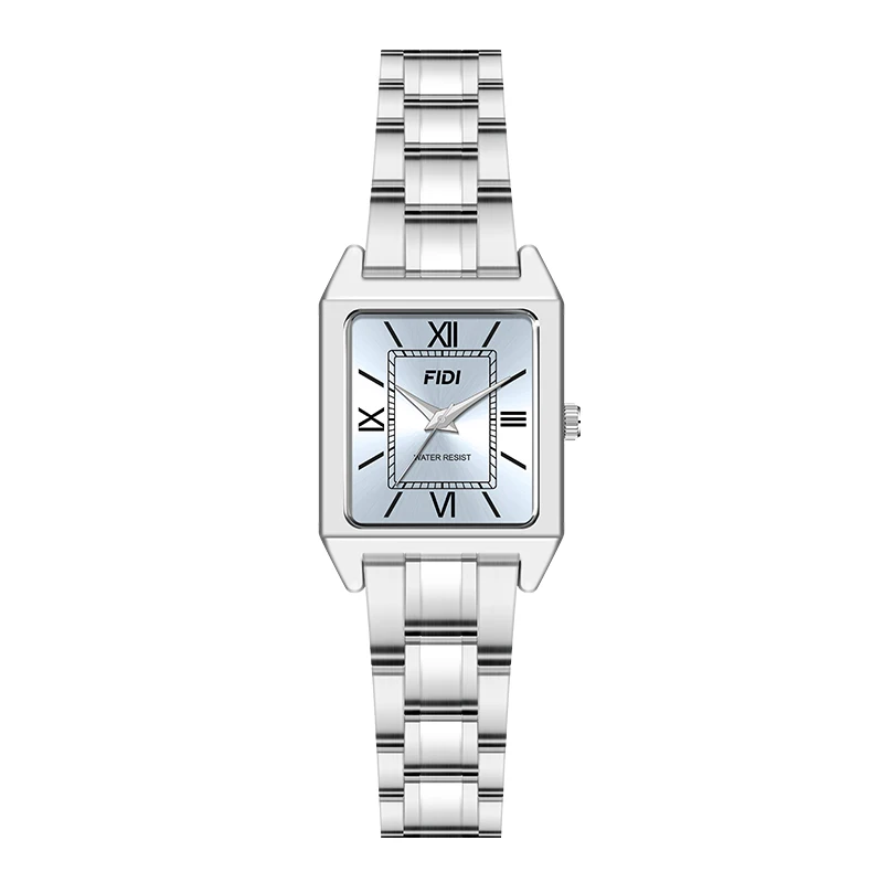 FIDI Fashion Business Women Watch Roman Numeral Square Stainless Steel Strap Waterproof Wristwatch Lovers Casual Quartz Watches