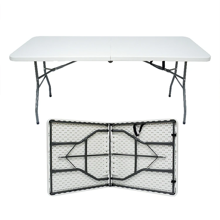 6FT Fold- in -Half Foldable Plastic Picnic Party 4cm Thickness Dining Camping Table For Custom