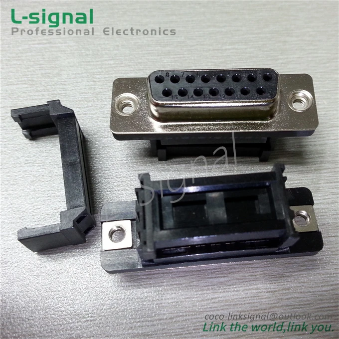 Black IDC Flat Cable Type D Subminiature D Sub 15 Pin Socket Connectors