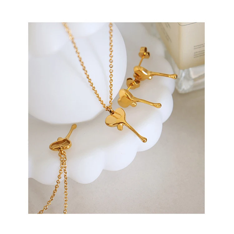 Stainless Steel Irregular Love Heart Necklace Set 18K Gold Plated Waterdrop Key Necklaces Women French Cute Minimalist Jewelry