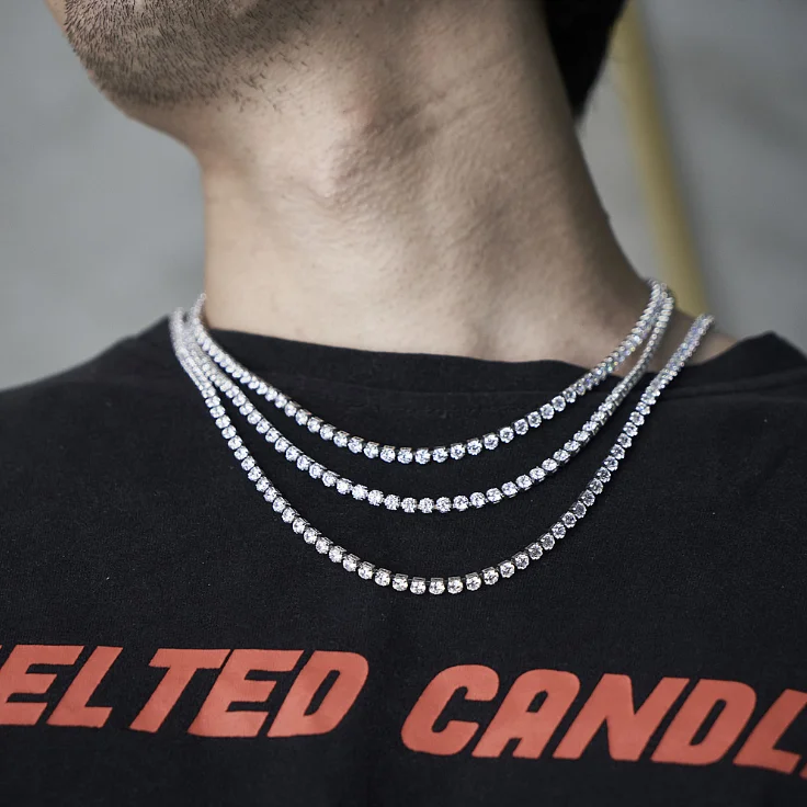 Bling Necklace Jewelry Hip Hop Iced Out Stainless Steel Men Tennis Diamond Necklace Tennis Chain