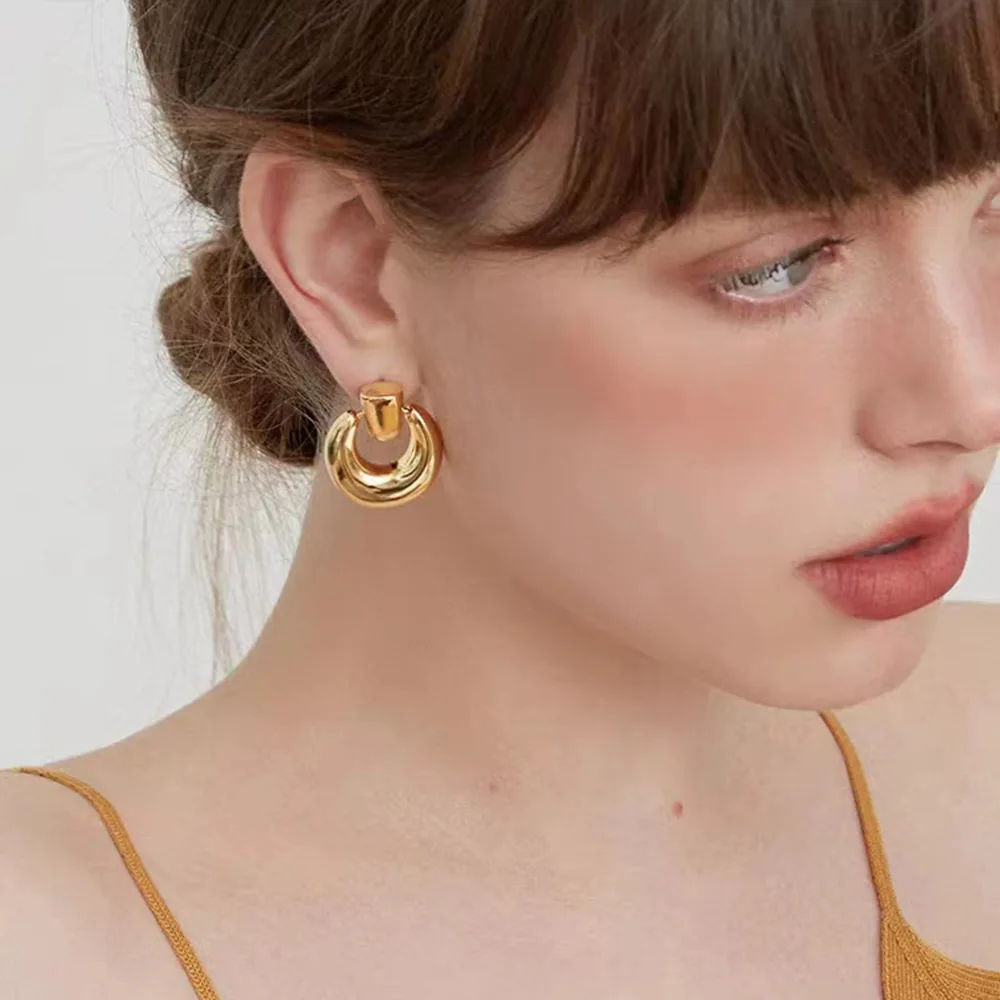 Модные круглые серьги из нержавеющей стали 18K позолоченные титановой для женщин