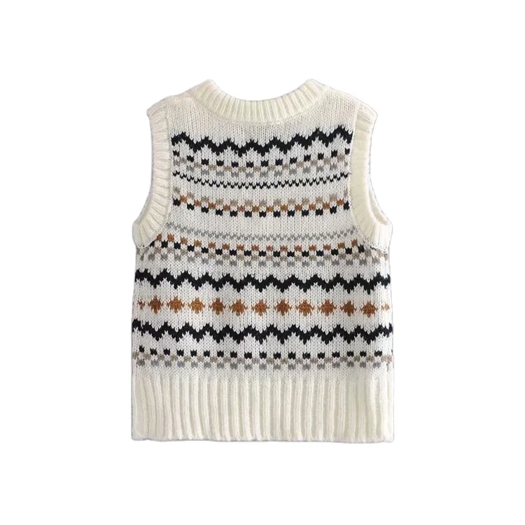 Wholesale Custom Sleeveless V Neck Jacquard knit casual vest woman korea crop Top Sweater Vest Women
