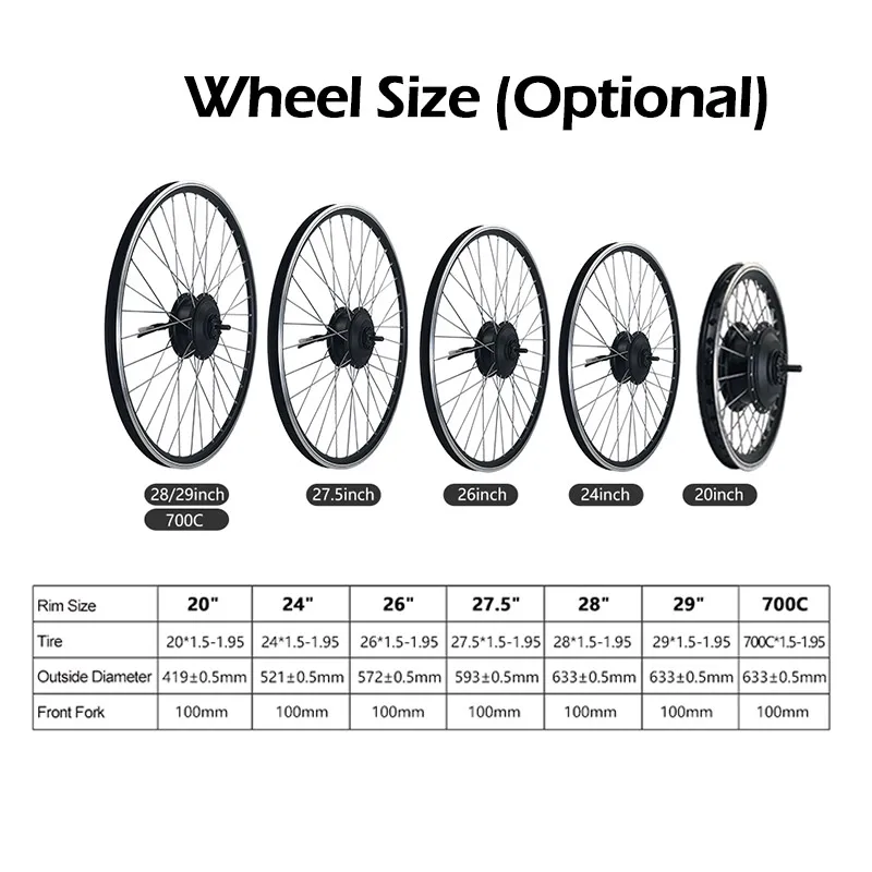 eBIKE 20in-29in 700C Wheel Hub Motor 250W - 2000W Front Rear Drive Brushless Gear Motor for Electric Bicycle Conversion kit