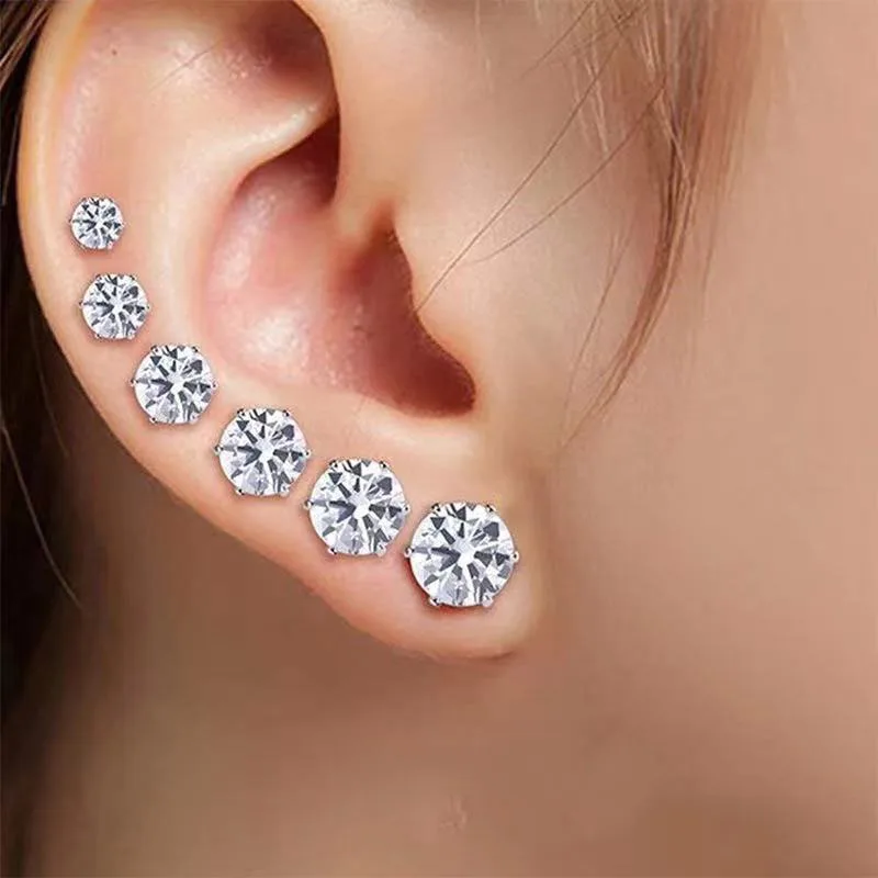 Explosive six-prong 316L stainless steel zircon stud earrings small earrings titanium steel ear stud for women