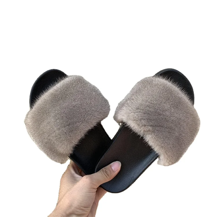 2020 NEW Fashion real fur slides wholesale Multiple colorswomen mink fur slippers furry outdoor sandals Custom logo