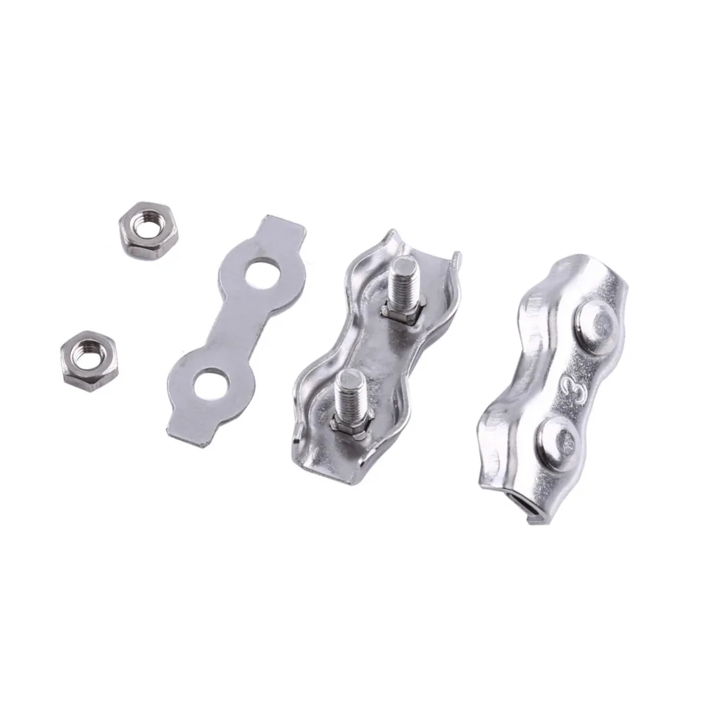 10Pcs M3 3mm Duplex Clips Stainless Steel Wire Cable Rope Grips Clamps Caliper