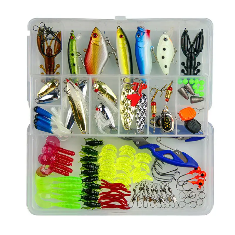 Newbility 120pcs a bos kit Fishing Combo Fishing Lure Hook Swivel Sinker Bead Pliers Fishing Set