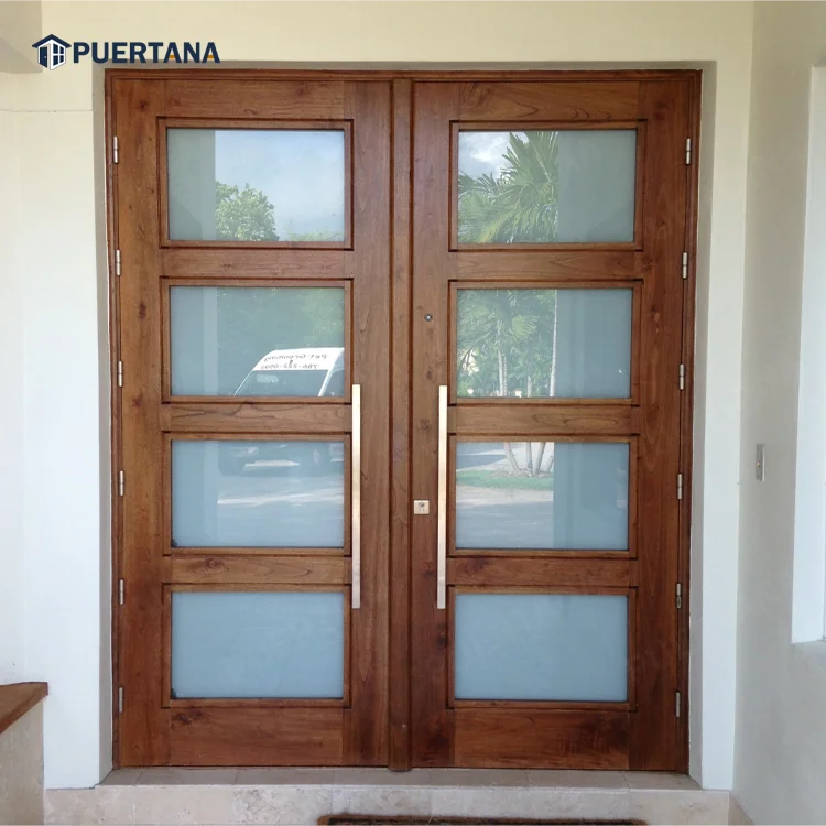 Modern Exterior Double Doors Shaker Style Teak Wood Door