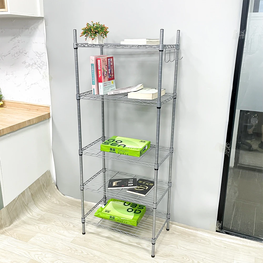 Multi-Tier Metal Kitchen Foldable Storage Rack with Adjustable Plastic Feet