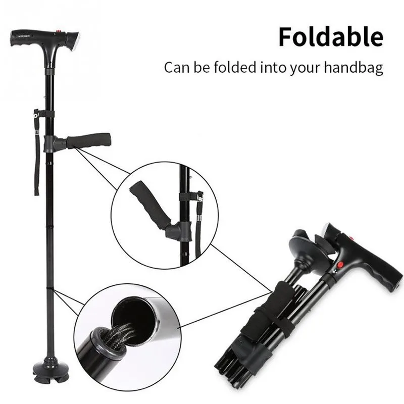 Collapsible Telescopic Folding Cane Elder Cane Led With Alarm Walking Trusty Sticks Elder Crutches For Mothers The Elder Fathers