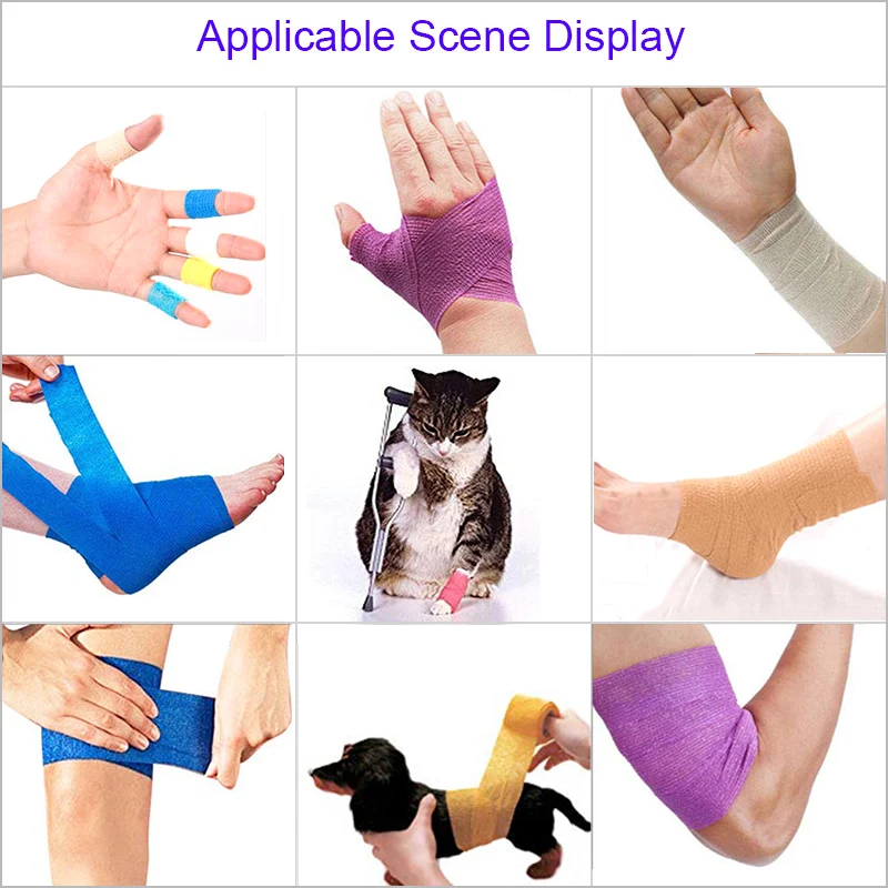 Solid Color Self Adhesive Elastic Bandage Size Choice Colorful Sports Wrap Tape for Finger Joint Knee First Aid Kit Pet Tape