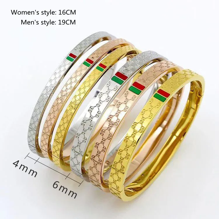Famous Brand Bracelet Female 18K Gold Stainless Steel Bangles Red and Green Charm Bracelets for Women Lover Jewelry Wholesale