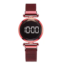Luxury Digital Magnet Watches For Women Touch Stainless Steel Dress LED Quartz Watch Female Clock Relogio Feminino Drop Ship